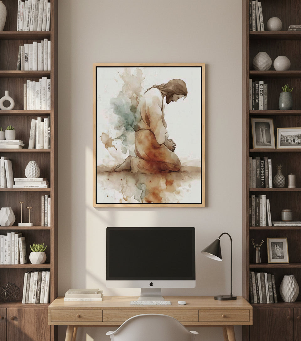Watercolor Jesus Praying – faithfulprints Kneeling Prayer Art