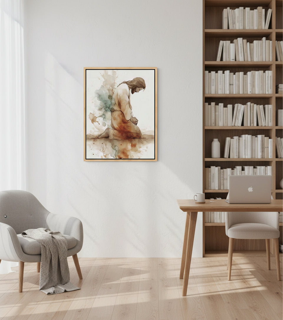 Watercolor Jesus Praying – faithfulprints Kneeling Prayer Art