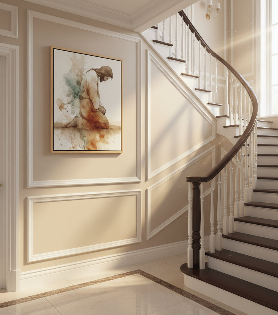 Watercolor Jesus Praying – faithfulprints Kneeling Prayer Art