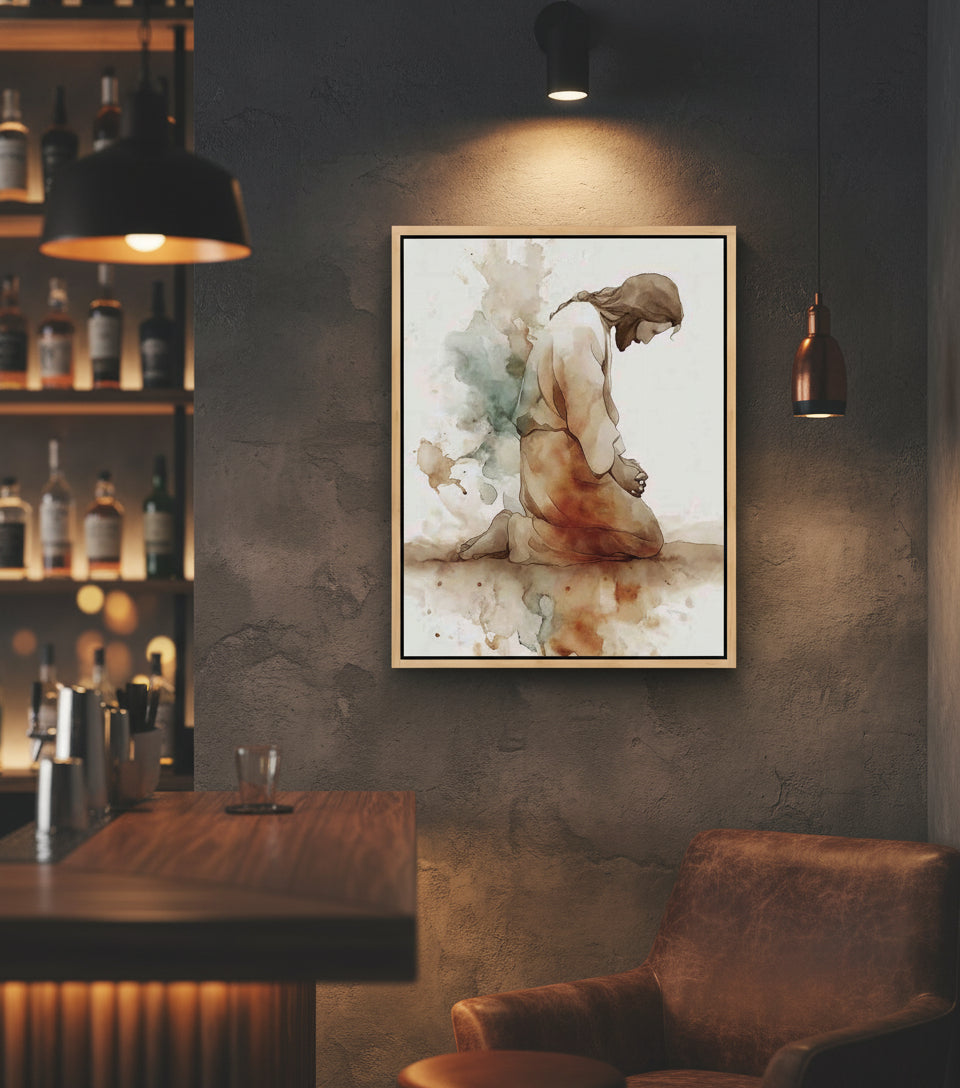 Watercolor Jesus Praying – faithfulprints Kneeling Prayer Art