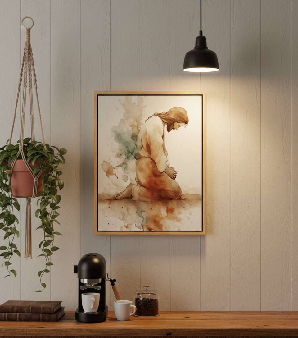 Watercolor Jesus Praying – faithfulprints Kneeling Prayer Art