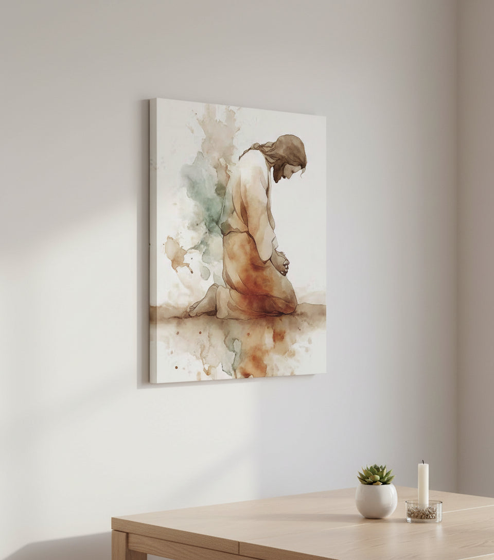 Watercolor Jesus Praying – faithfulprints Kneeling Prayer Art