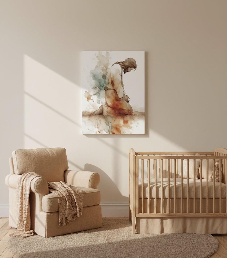 Watercolor Jesus Praying – faithfulprints Kneeling Prayer Art