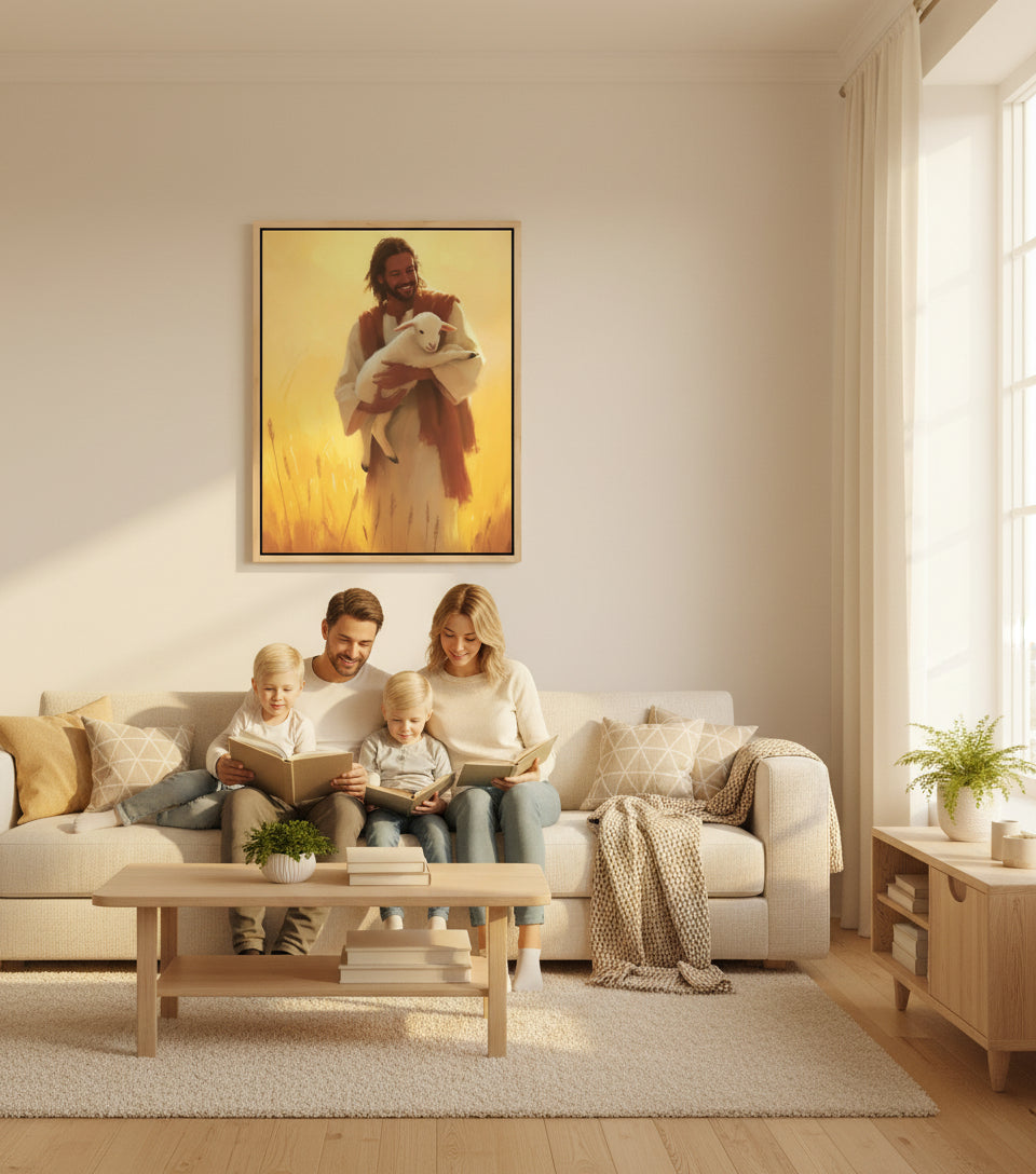 Jesus with the Lamb at Sunset｜faithprints Jesus canvas