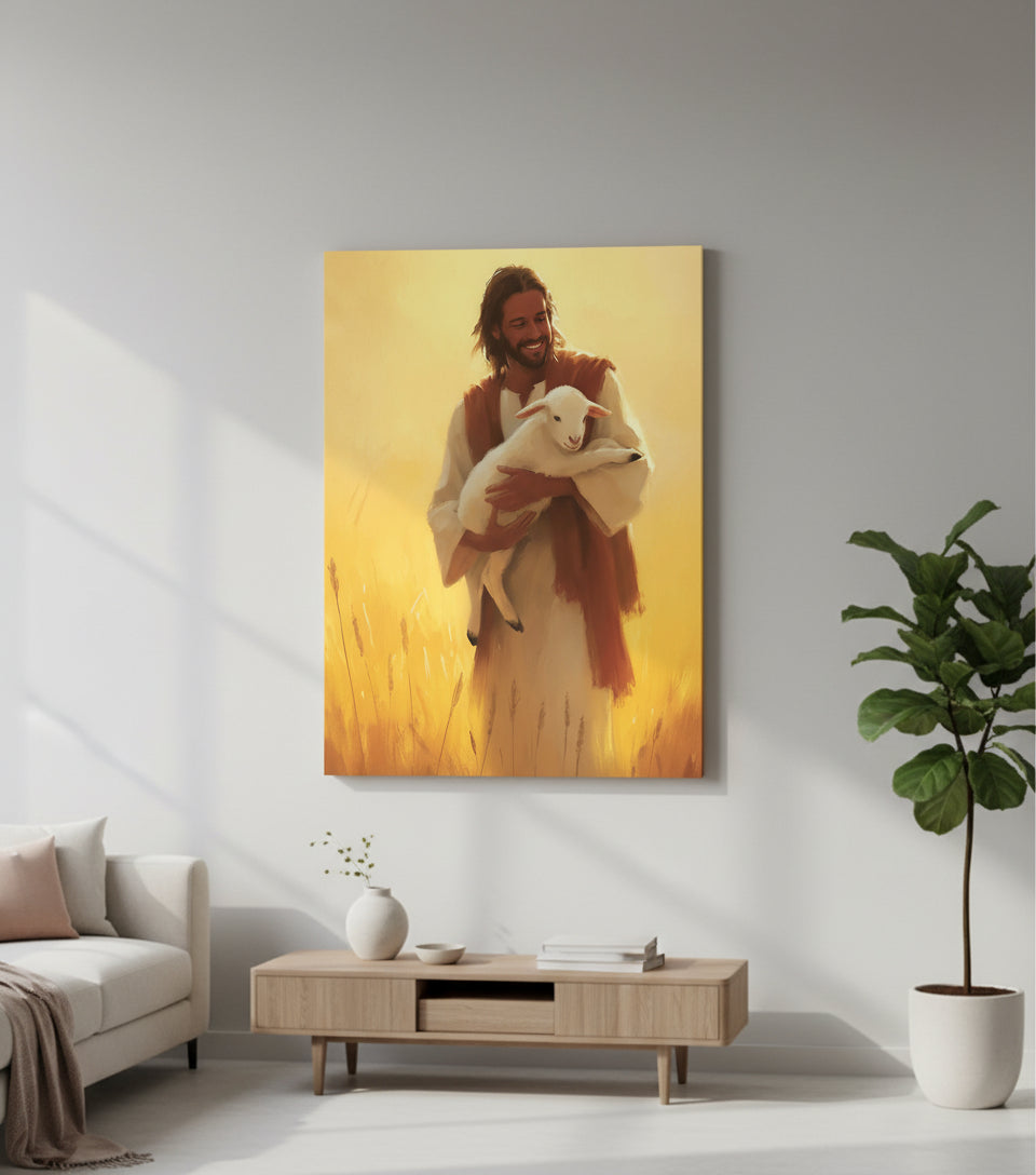 Jesus with the Lamb at Sunset｜faithprints Jesus canvas