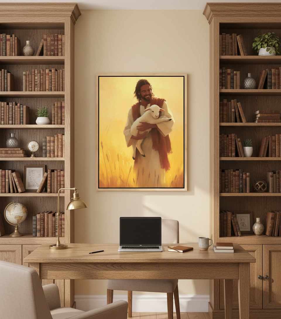 Jesus with the Lamb at Sunset｜faithprints Jesus canvas