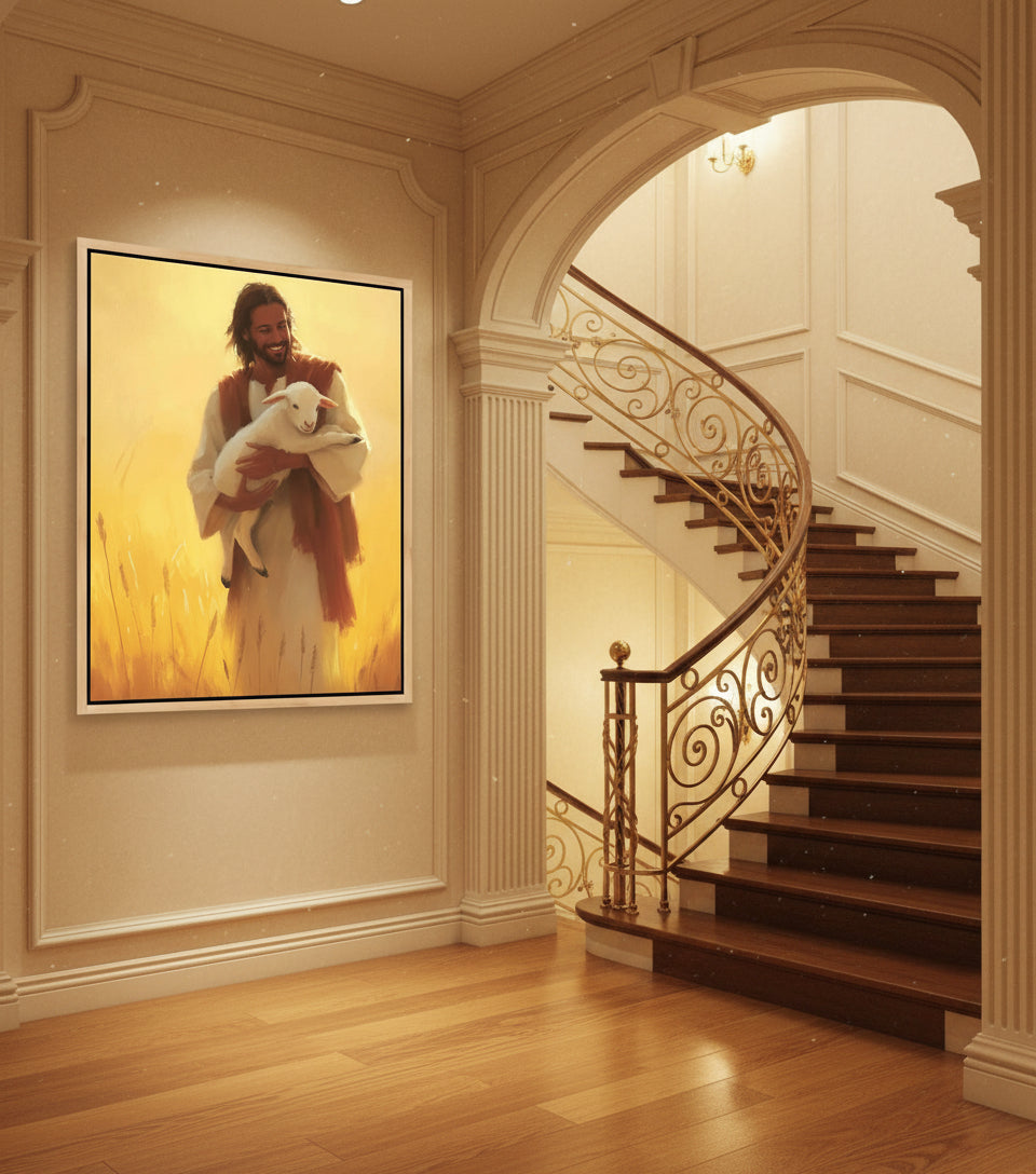 Jesus with the Lamb at Sunset｜faithprints Jesus canvas