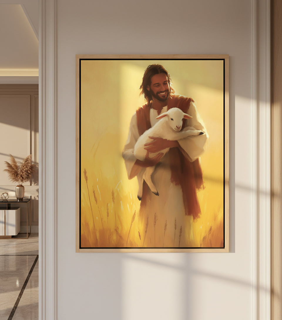 Jesus with the Lamb at Sunset｜faithprints Jesus canvas