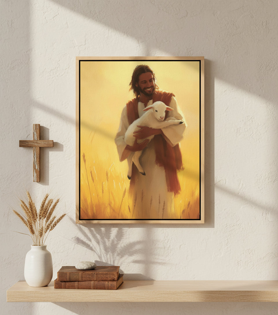 Jesus with the Lamb at Sunset｜faithprints Jesus canvas