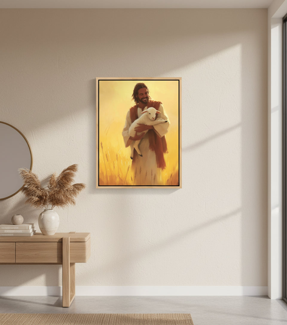 Jesus with the Lamb at Sunset｜faithprints Jesus canvas