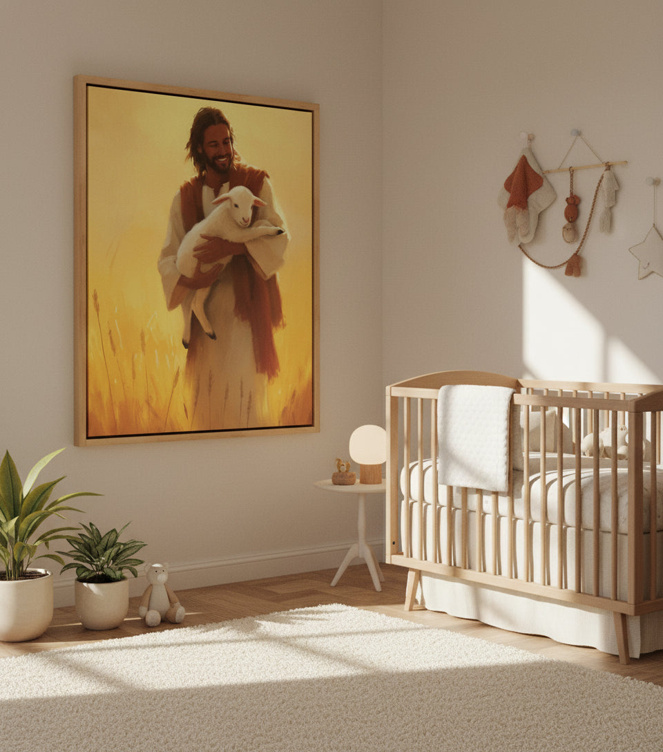 Jesus with the Lamb at Sunset｜faithprints Jesus canvas