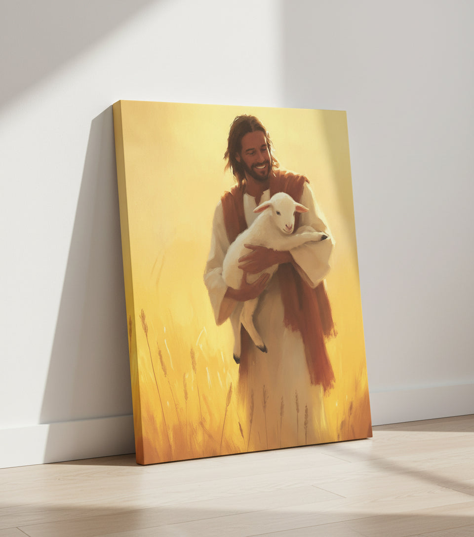 Jesus with the Lamb at Sunset｜faithprints Jesus canvas