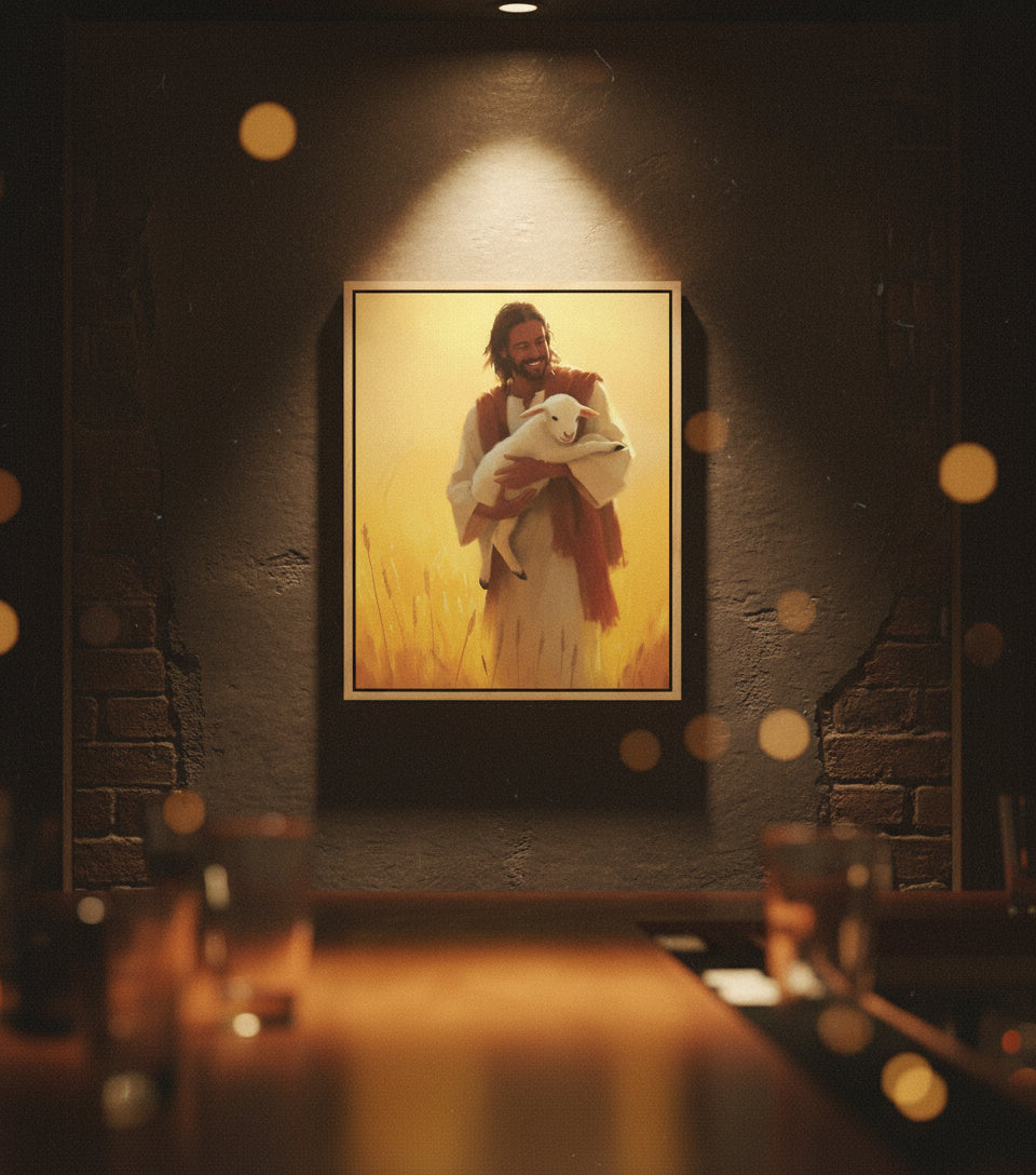 Jesus with the Lamb at Sunset｜faithprints Jesus canvas