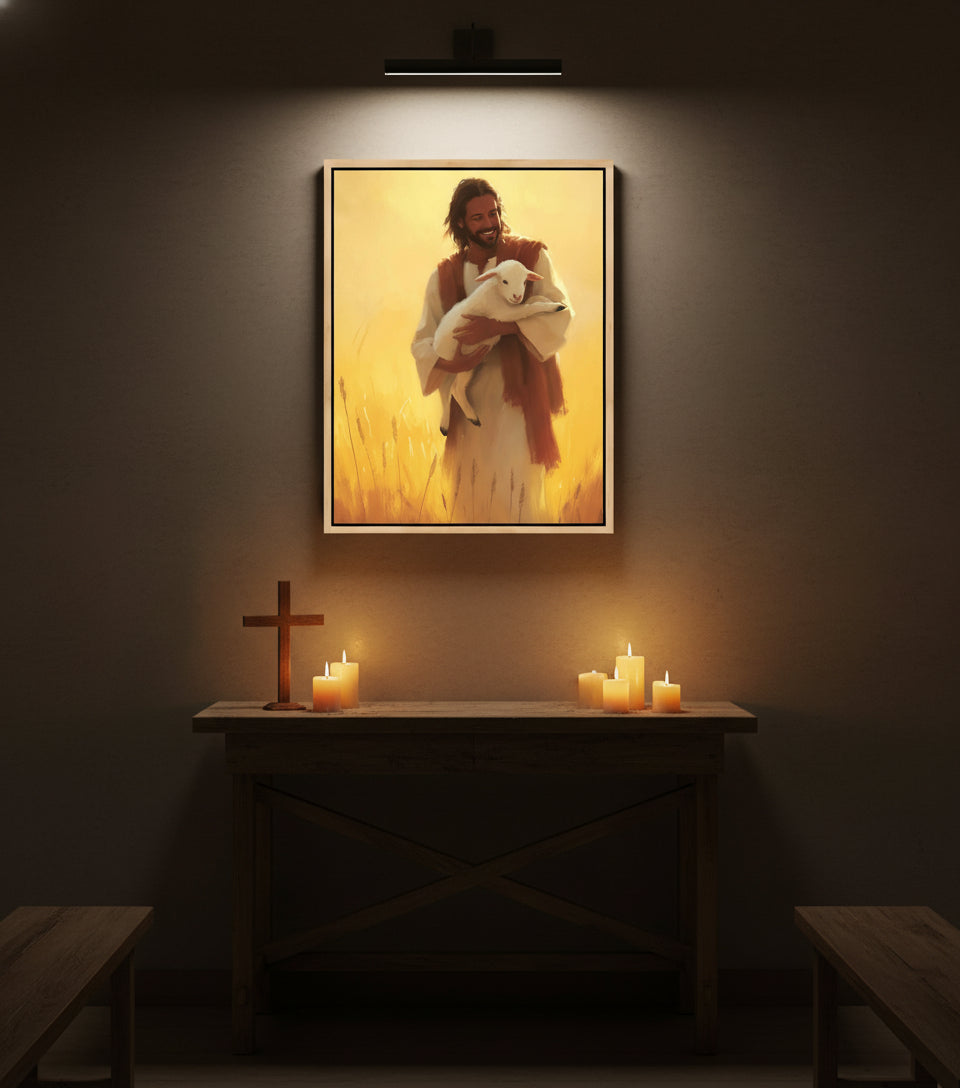 Jesus with the Lamb at Sunset｜faithprints Jesus canvas