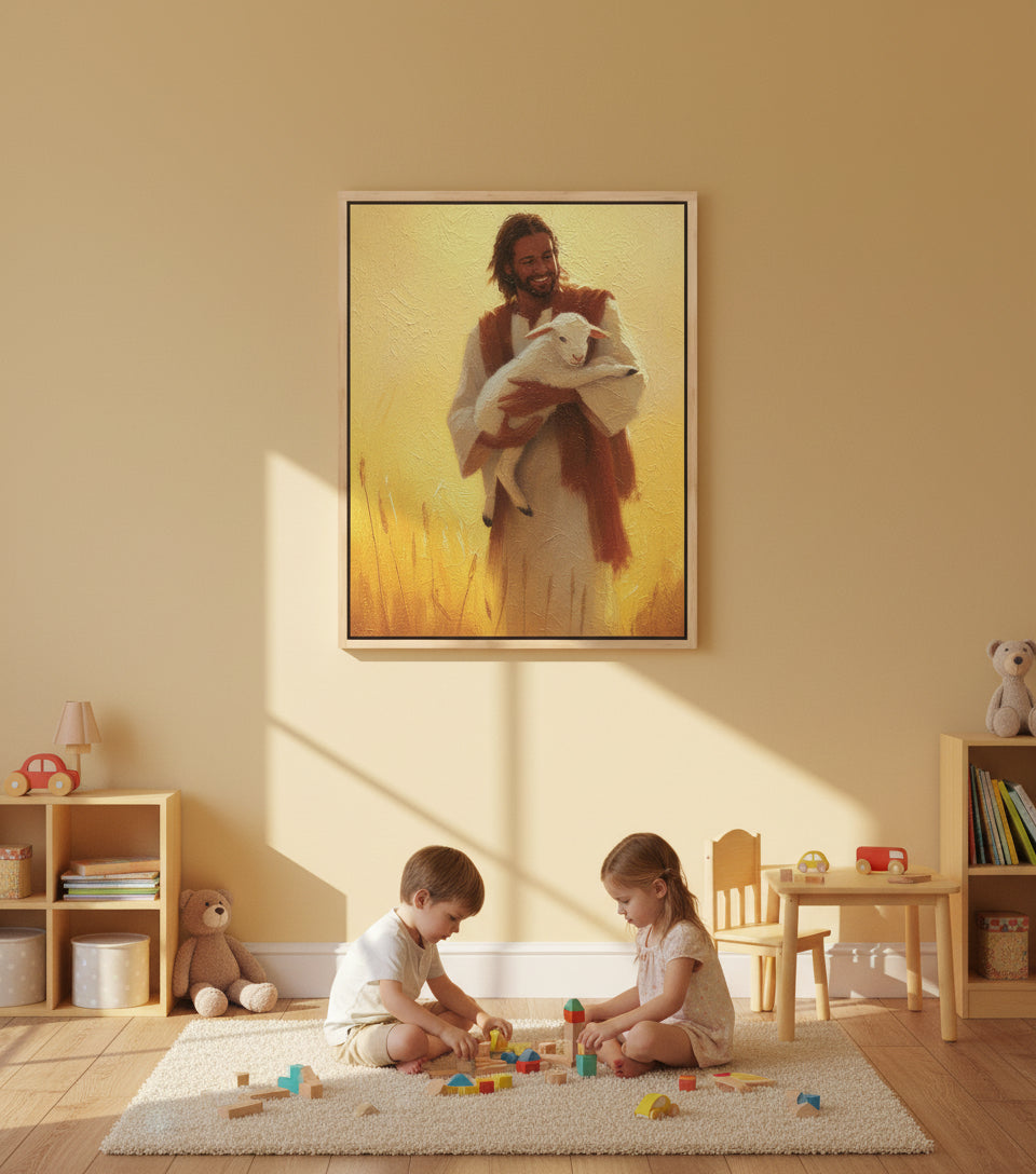 Jesus with the Lamb at Sunset｜faithprints Jesus canvas