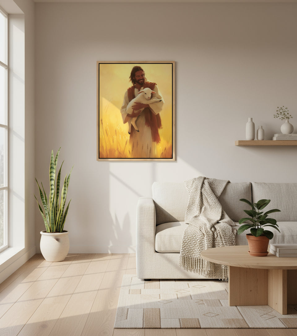 Jesus with the Lamb at Sunset｜faithprints Jesus canvas