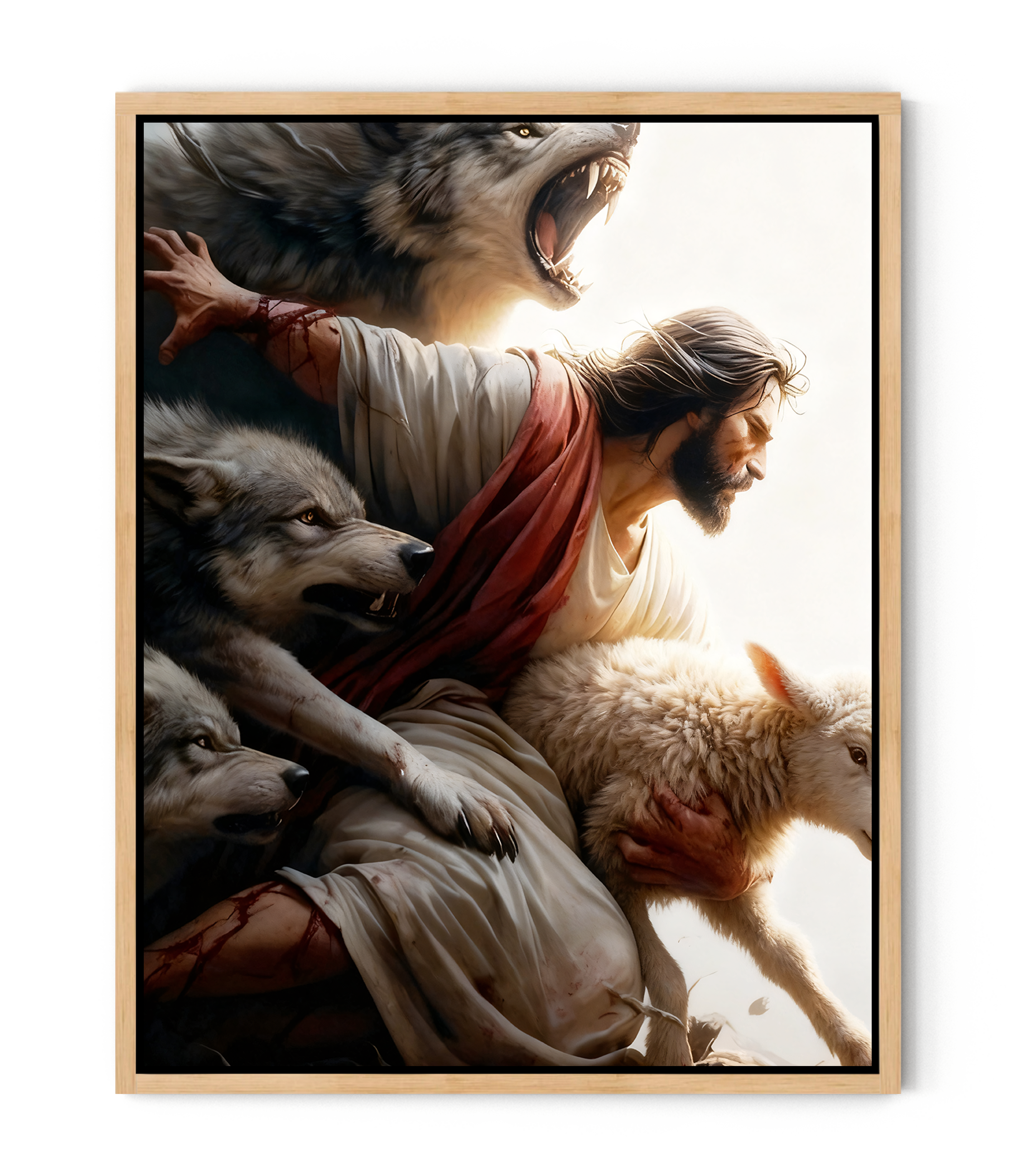 The Good Shepherd – Jesus Protecting the Lamb from the Wolves | FaithfulPrints